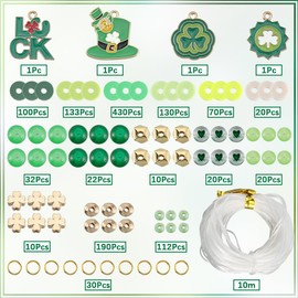 SUNNYCLUE 1 Box 1333Pcs DIY 4 Sets Green Bracelet Making Kit St. Patrick'S Day Multi Layer Bracelets 3 Leaf Clover Charm Polymer Clay Beads Irish Shamrock Charms for Jewelry Making Kits Adult Supplies