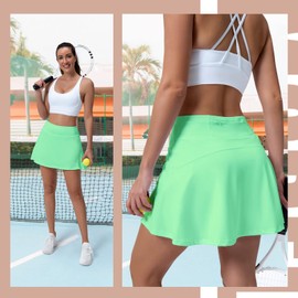 HLZOYOO Women's Pleated Tennis Skirt High Waisted Athletic Golf Skorts Skirts with Pockets for Women Workout Sports Casual Skirts (XL, Mint Green)