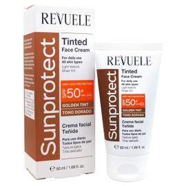 Revuele Sunprotect Crema Facial Con Color Dorado FPS50+ | 50 ml, protección UVA/UVB, textura ligera, acabado natural