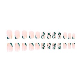 St. Patrick’s Day Press on Nails Medium Square French Tip Fake Nails Green False Nails with Shamrock Designs Acrylic Artificial Nails Lucky March 17th Nail Decorations for Women Girls