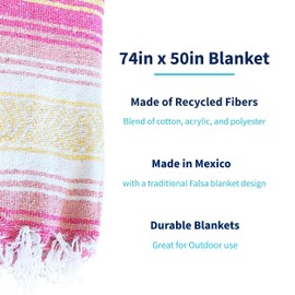La Montana Mexican Blankets and Throws, 10 Pack, 74"x50" - Made in Mexico, Lightweight Yoga Blanket for Schools, Studios, Outdoors, Camping, Picnic, Decor - Machine Washable, Brights