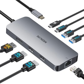 USB C Docking Station 3 Monitors, MOKiN USB C Docking Station with 2 HDMI, 4K DisplayPort, 1Gbps Ethernet, 100W PD Charging, 3 USB A/C 3.0, Multiport Adapter for Dell/HP/Lenovo/Surface