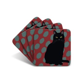 Black Cat - Set of 4 Coasters - Leslie Gerry Animal Gifts