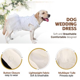 UOSIA Formal Dog Dresses for Large Dogs White Dog Bridesmaid Birthday Party Tutu Dress with Tulle Lace & Bow Decor Summer Pet Princess Costume for Female Dogs,4XL