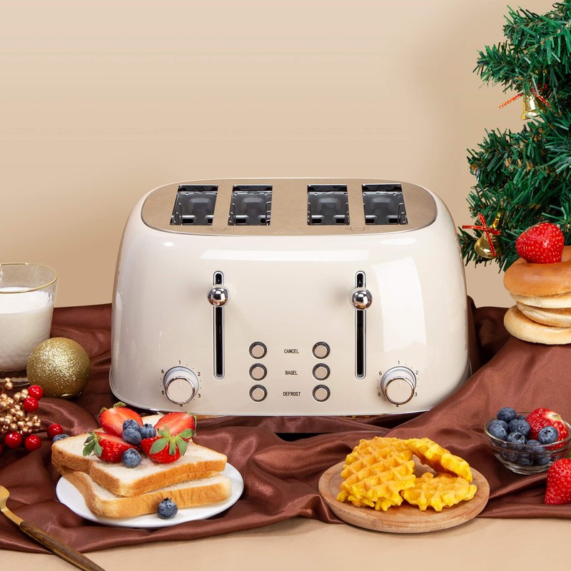 4 Slice Toaster Roter Mond Retro Stainless Steel with Bagel