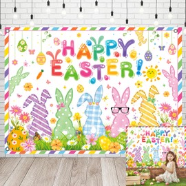 7x5ft Happy Easter Backdrop Cute Easter Bunny Style Colorful Egg Partyfor Photography Spring Party Banner Wall Background Home Party Supplies