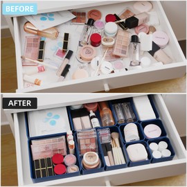 CHANCETSUI 11-Piece Stackable Drawer Organizer Set, Multi-size Desk Drawer Organizer Trays Vanity Storage Bins for Storing Makeup, Stationery, Utensils in Bathroom Dresser, Office and Kitchen