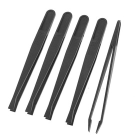 Plastic Anti-Static Tweezers 5 pcs, Precision Slant Flat Tip for Jewelry Craft DIY Beauty Electronics Repair Tool Black