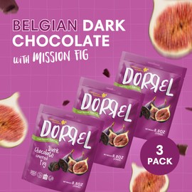 DORREL - Belgian Dark Chocolate Covered Figs, High Energy Vegan Choco Snack with Medjool Dates & Dried Mission Figs Center, Delicious, Kosher & Non-GMO, Pack of 3, 8.8 oz / 250 g Ea