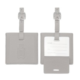 PATIKIL Suitcase Tags, Grey Square Leather Luggage Name Tags Airplane Travel Business Trip Essentials with Private Protection for Flying Hotel Check in Luggage Bags Men Women, 2 Pcs