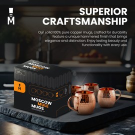 Moscow-Mix Moscow Mule Mugs - Set of 4-100% Pure Copper Mugs Large 16 oz - Food Safe - Premium Moscow Mule Cups Set of 4 - Solid Copper Cups Perfect Premium Gift
