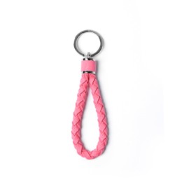 BETTERHUMZ Leather Key Fob Car Weave Keychain Ring Woven Strap Braided Key Chain for Alcantara Accessories (Pink)