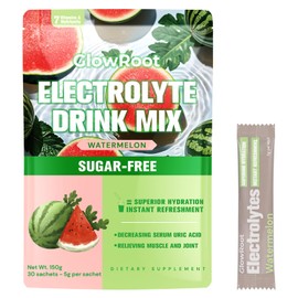 GlowRoot Daily Electrolyte Drink – Watermelon Flavor, 30 Stickpacks * 5g – Hydration Packets with 7 Electrolytes & Minerals, Sugar-Free Electrolyte Powder (Watermelon*30 Sticks)