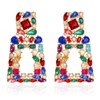 Colorful Rhinestone Rectangle Dangle Earrings Trendy Sparkly Crystal Geometric Drop