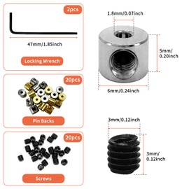 20 Pcs Pin BacksReplacement, Pin Keepers, Pin Backs Clasp Locking, with 2 pcs Wrench, for Uniform Badge Hat Tie, Silver Tone (9 mmx6 mm, Silver, Gold)