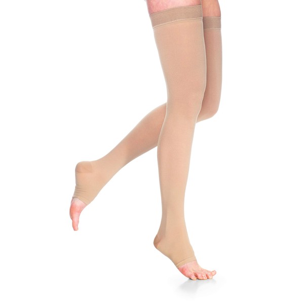 SIGVARIS Women’s DYNAVEN Open Toe Thigh-Highs w/Grip-Top 20-30mmHg