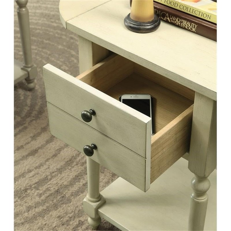 BOWERY HILL Transitional Wood Drop-Leaf Side Table in Antique White