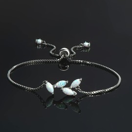 Sterling Silver Opal Bracelets for Women, Dainty Adjustable Bracelet Birthstone Birthday Anniversary Fine Jewelry Gifts for Her