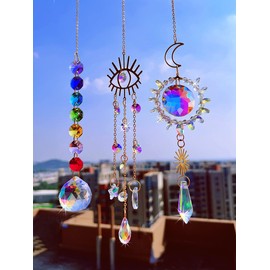 O'la Myth Suncatcher Crystal Entryway Pendant Pyramid Natural Stone Crystal Orgonite Lucky Crystal Good Luck Feng Shui Window Entrance Entrance Car Decoration Crystal Handmade (Set of 3)