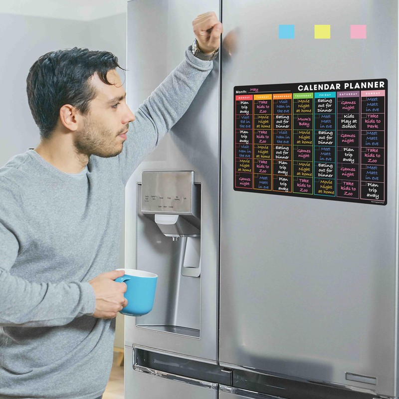 TMS Magnetic Monthly Planner and Dry Wipe Pen, Blackboard Fridge