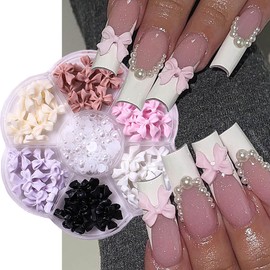 Bow Nail Charms Bow Nail Art Charms Bow Nail Rhinestones Cute Bow Pearl Charms Resin Bow Nail Art Accessories Kawaii Nail Jewelry for Women Acrylic Nails DIY Manicure Tips Nail Art Decoration 150 Pcs