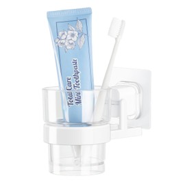 DeHUB Toothbrush Holder for Bathroom, Shower, Sink, Countertop, Easy Installation, No Drilling, No Glue, Wall Mounted, Home Decor Essentials, White