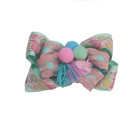 Pom Pom Lace Grosgrain Bow Hair Clip