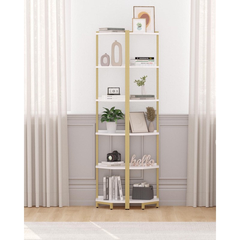 Hzuaneri Corner Shelf Stand, Corner Bookshelf, Storage Standing Shelf Unit