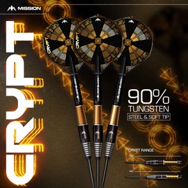 Mission Darts D1594 Crypt | Darts Set with Premium 90% Tungsten Black and Gold PVD Coated Barrel and Steel Tip, M1, 22g