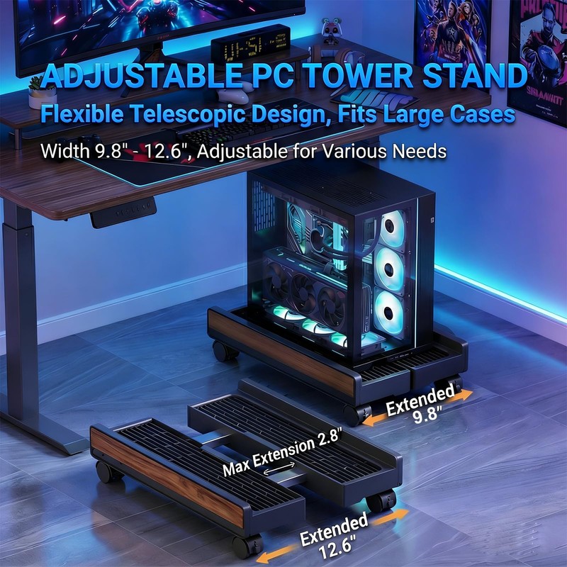 Adjustable CPU Stand,Ventilated PC Stand for Floor/Carpet/Under Desk, 110LBS Computer