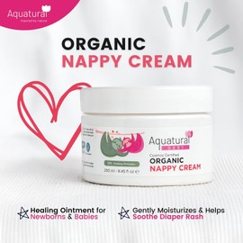 Aquatural Organic Nappy Cream - Newborn Diaper Rash Cream - Gentle Care Diaper Cream, Natural Moisturizer Zinc Oxide Ointment for Kids Sensitive Skin - Baby Rash Cream (8.45fl oz)