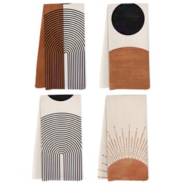Yorhifa Boho Kitchen Towel Set of 4, Burnt Orange Boho Decorative Dish Hand Tea Towels for Kitchen Decor, Boho Bohemian Green Kitchen Bathroom Decor, Boho Kicthen Decor for Bathroom Kitchen 16x24inch