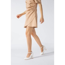 Women's Ankle Strap Pumps Closed Toe Block High Heel Round Toe Mary Jane Shoes Matte White 24.72cm Insole - US 8