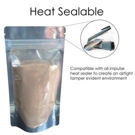 Rightpak Stand Up Pouches 100 Pieces 11cm x 17cm, White Shiny One Side Clear Heat Sealable Tear Notches Smell Proof for Food Storage with Ziplock