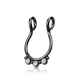 Pierced Owl 18GA 316L Stainless Steel CZ Crystal and Ball Lined Fake Septum Ring (Black)