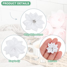 M METERXITY 200-Pack Satin Ribbon Flowers, 1.2 Inch Mini Fabric Flowers with Rhinestones Flower Ribbon Appliques for Crafts DIY/Wedding/Ornament/Party/Home [White]