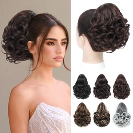 Wirctp Ponytail Extension,10" Claw Clip in Ponytail Extensions Short Curly Ponytail Hairpiece for Women Fluffy Natural Synthetic Pony Tails for Daily Use(Dark Brown)