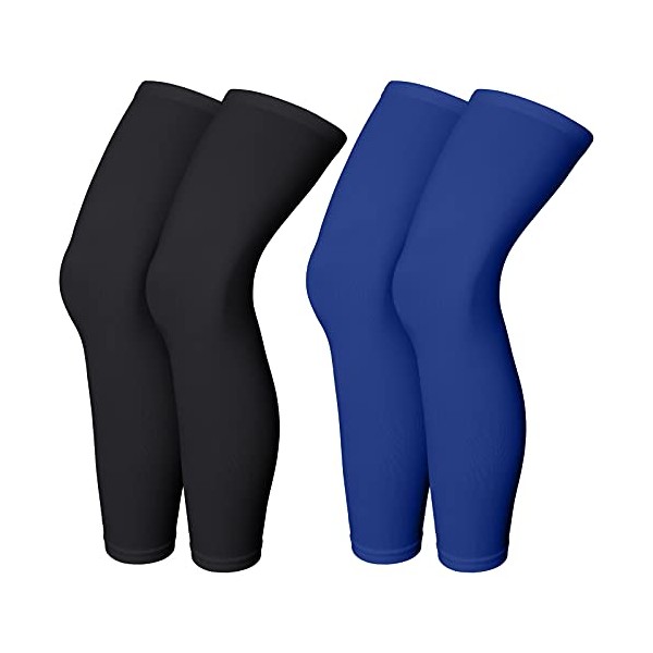 Compression Leg Sleeve Full Length Leg Sleeves Sports Cycling Leg Sleeves for Men Women, Running, Basketball (4 Pieces,Black and Blue,L)
