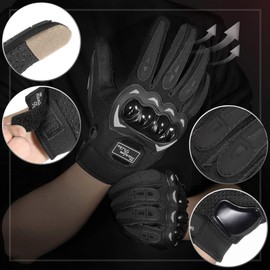 Motorcycle Gloves Breathable, Touchscreen Motorbike Gloves Anti-Slip with Good Grip Hard Knuckles Protection for Men Women Motocross, BMX ATV MTB Cycling, Road Racing - Black XL