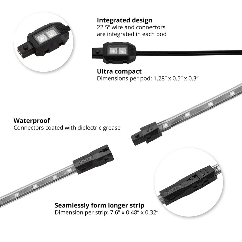 AMBER 8 POD 2 STRIP LED Universal Motorcycle Accent Neon