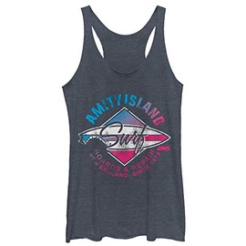 Fifth Sun Jaws Shark City Women's Racerback Tank Top, Navy Blue Heather, X-Large