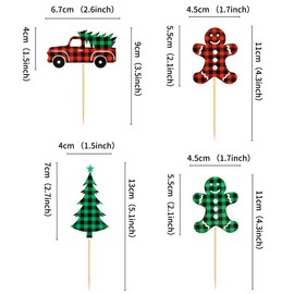 Ercadio - Paquete de 24 adornos para cupcakes de árboles de Navidad con diseño de árbol de Navidad para cupcakes, púas de Navidad para cupcakes, diseño de feliz Navidad, fiesta de cumpleaños, decoración de pasteles