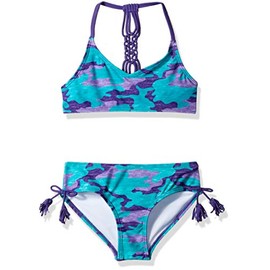 Kanu Surf Traje de baño Deportivo de 2 Piezas con Cuello en V para niña, Erin Camo Púrpura, 2 Años