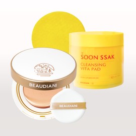 Beaudiani [SET] Mesh glow-up flight attendant cushion glossy version 12g SPF50+ slightly acidic cleansing pad, 50 sheets / [SET] 메쉬 글로우 업 승무원쿠션 윤광버전12g SPF50+약산성 클렌징 패드 50매