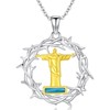 ZPMMPZ Christ The Redeemer Necklace 925 Sterling Silver Thorns Jesus