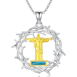 ZPMMPZ Christ The Redeemer Necklace 925 Sterling Silver Thorns Jesus Pendant Necklace Christian Jewelry Gifts for Women Men（Christ The Redeemer）