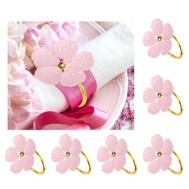 sourcing map 6Pcs Flower Napkin Rings, Alloy Floral Serviette Buckles Holders for Dining Table Decorations Wedding Birthday Holiday Party, Pink