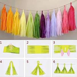 AimtoHome Shiny Tassel Garland Tissue Paper Tassel Banner,Table Decor,Tassels Party Decorations Supplies for Wedding,Birthday,Bridal/Baby Shower,DIY Kits,Pack of 15 - (Black Red and Yellow)