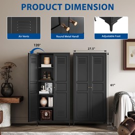 Fesbos Metal Storage Cabinet-61” Tall Steel File Cabinets with Doors and 4 Adjustable Shelves-Black Steel Storage Cabinet for Home,Kitchen, School, Office, Garage