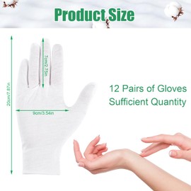 saerryor 24 Pcs White Cotton Gloves for Eczema, Moisture Gloves for Dry Hands Overnight Soft Coin Handling Jewelry Inspection Gloves Serving Gloves One Size